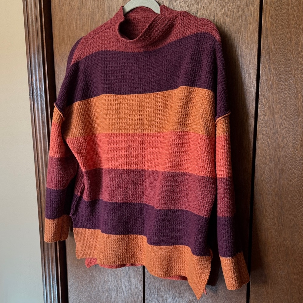 BKE Women's Striped Sweater - Burgundy and Orange